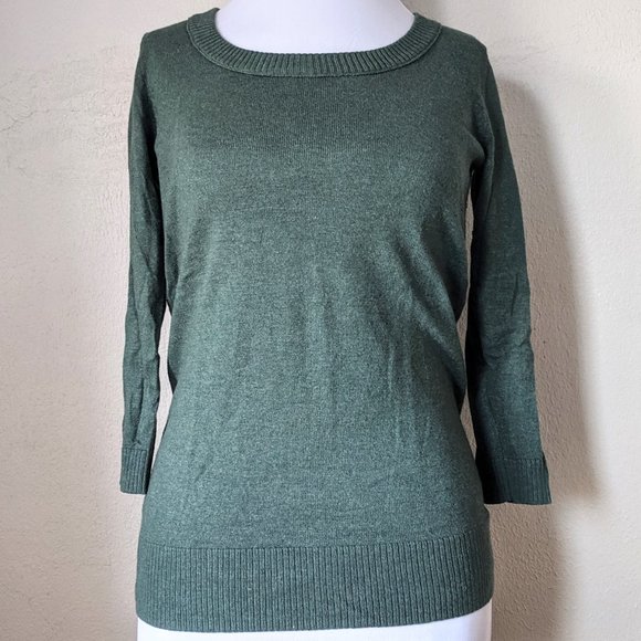 ☕ GAP Moss Green Sweater 3/4 Sleeve Scoopneck - Picture 1 of 7